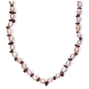Freshwater Pearl, Rhodolite Garnet, Rhodium Over Sterling Silver